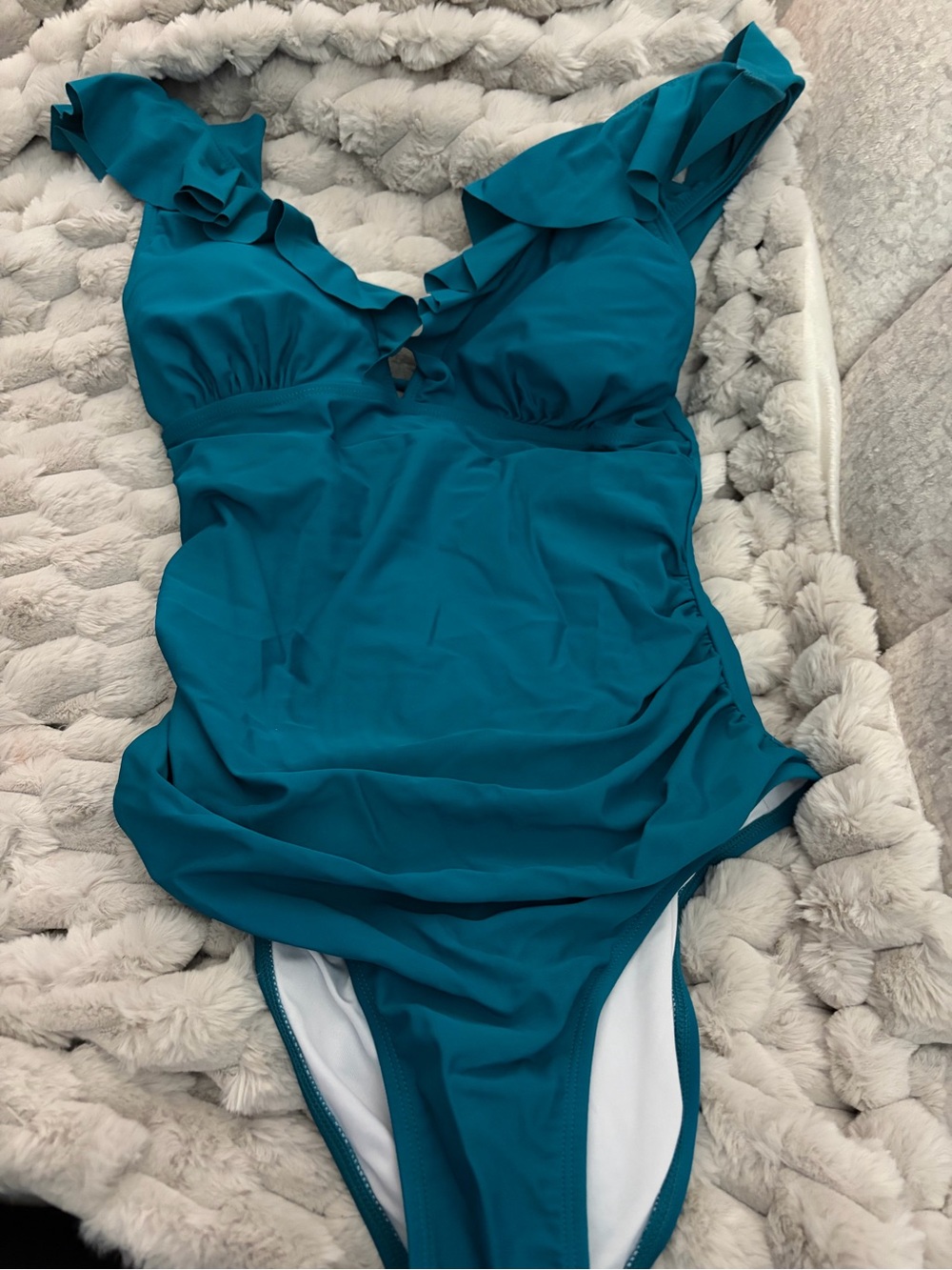 Cupshe Teal Ruffle One-Piece Swimsuit Sz Lg NWT